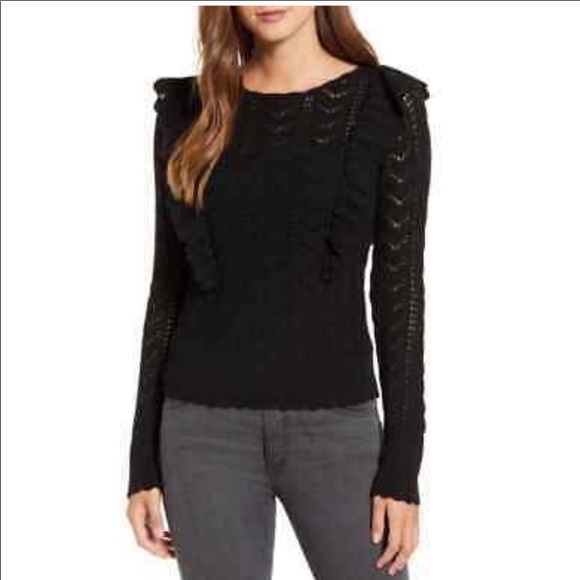 Rachel Parcell Sweaters - Rachel Parcell For Nordstrom. Black Pointelle Ruffle Knit Sweater. Size Small.